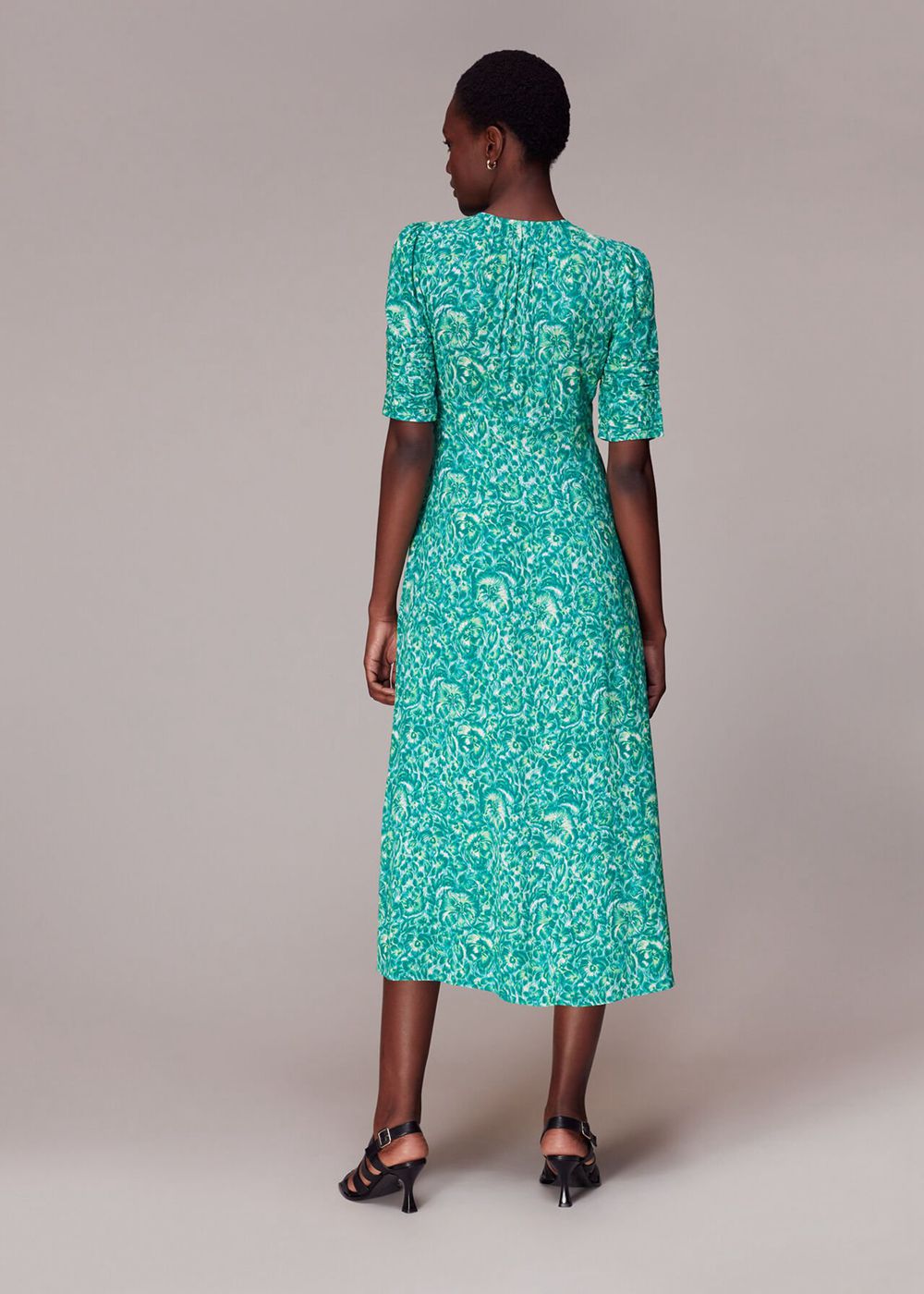 Whistles Clouded Floral Tie Midi Dress Green / Multicolor | US-41730PKQE