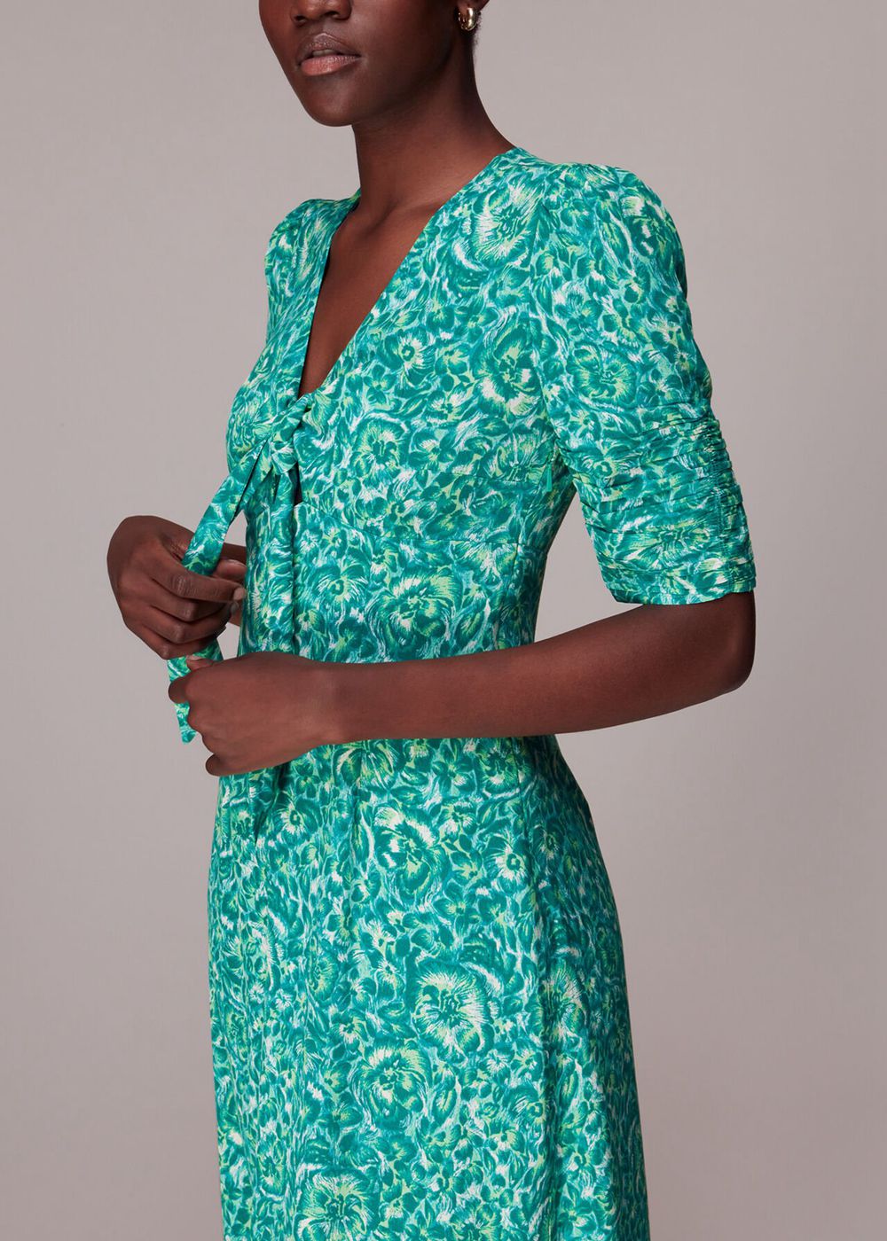 Whistles Clouded Floral Tie Midi Dress Green / Multicolor | US-41730PKQE