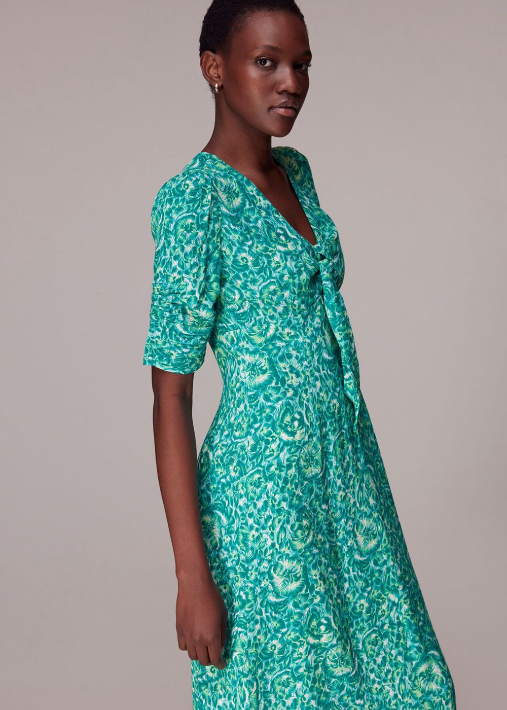 Whistles Clouded Floral Tie Midi Dress Green / Multicolor | US-41730PKQE