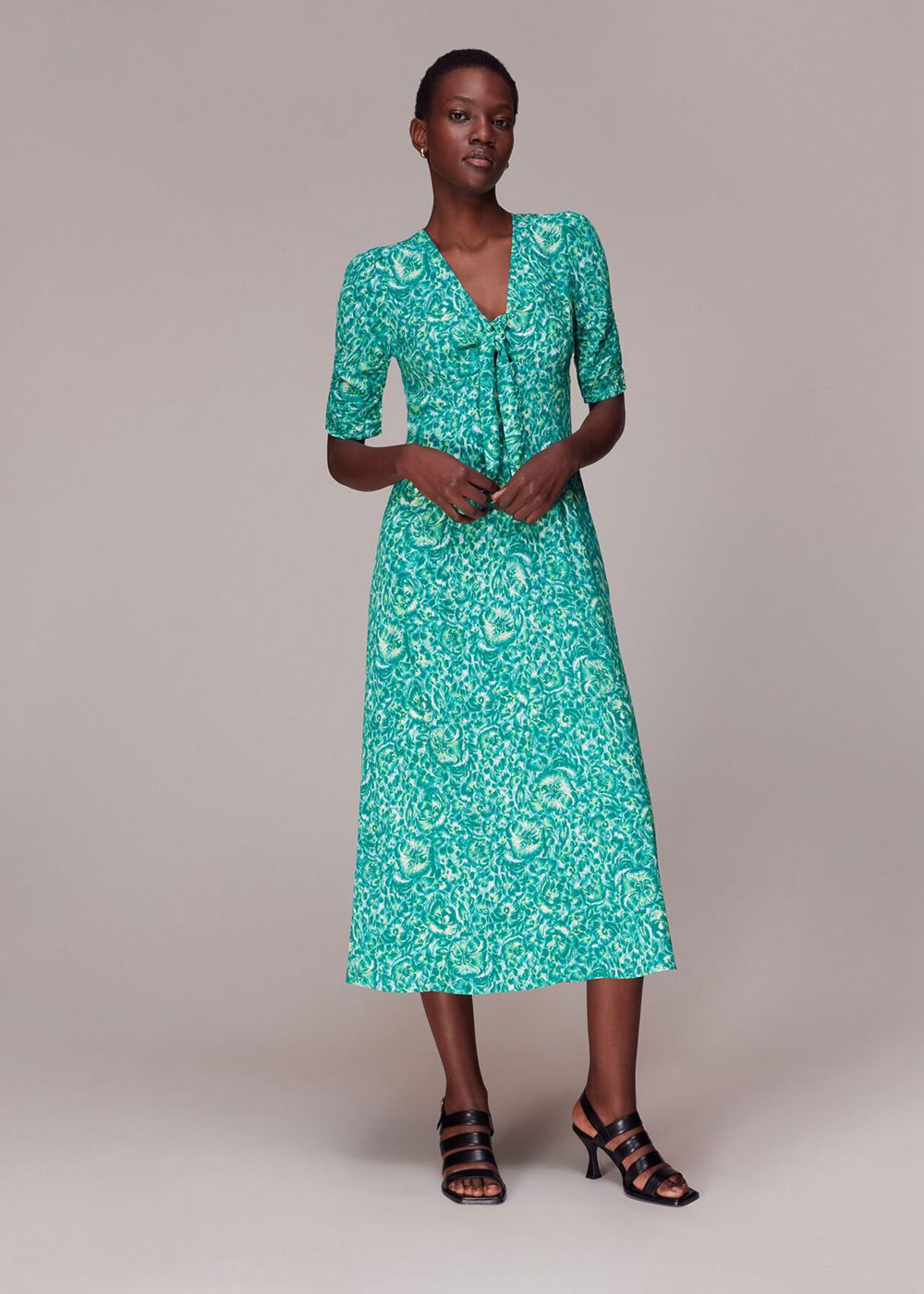 Whistles Clouded Floral Tie Midi Dress Green / Multicolor | US-41730PKQE