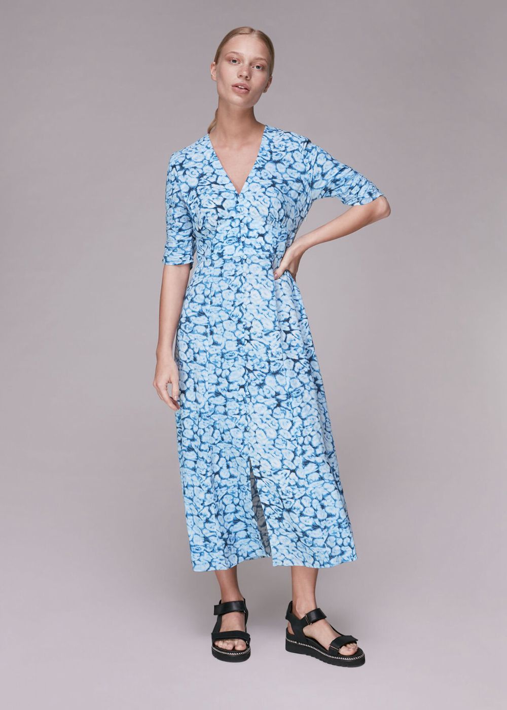 Whistles Clouded Leopard Midi Dress Blue / Multicolor | US-18932EWHV