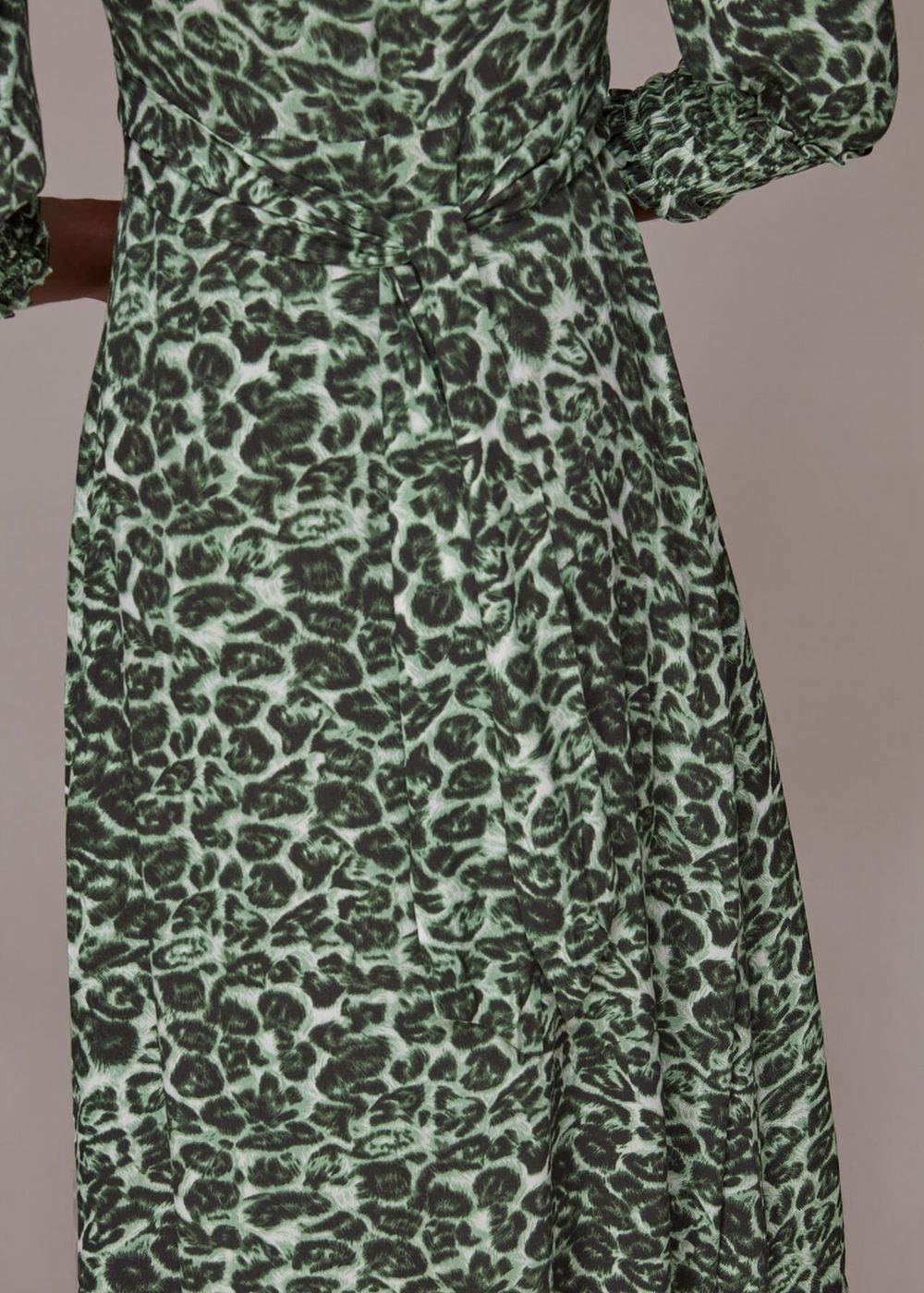 Whistles Clouded Leopard Shirred Dress Green / Multicolor | US-36425QAWD