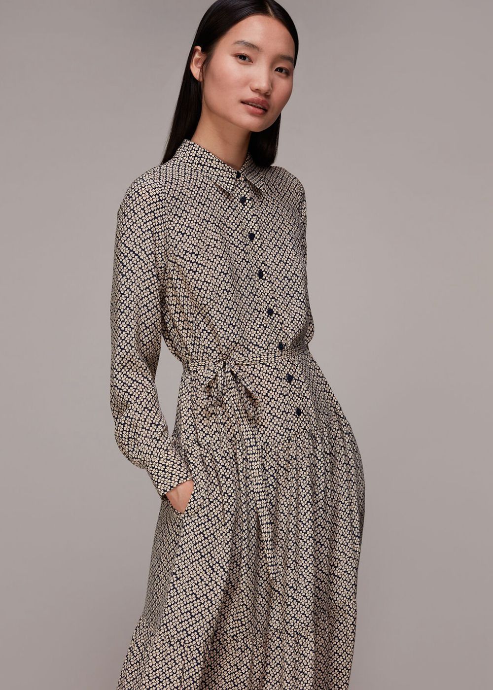 Whistles Clover Print Shirt Dress Navy / Multicolor | US-82763BJFC