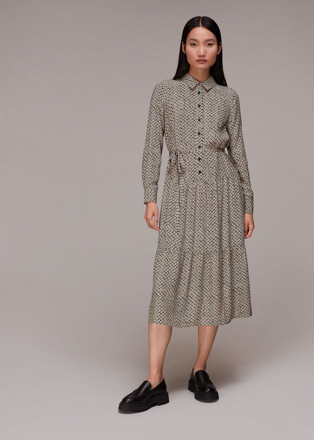 Whistles Clover Print Shirt Dress Navy / Multicolor | US-82763BJFC