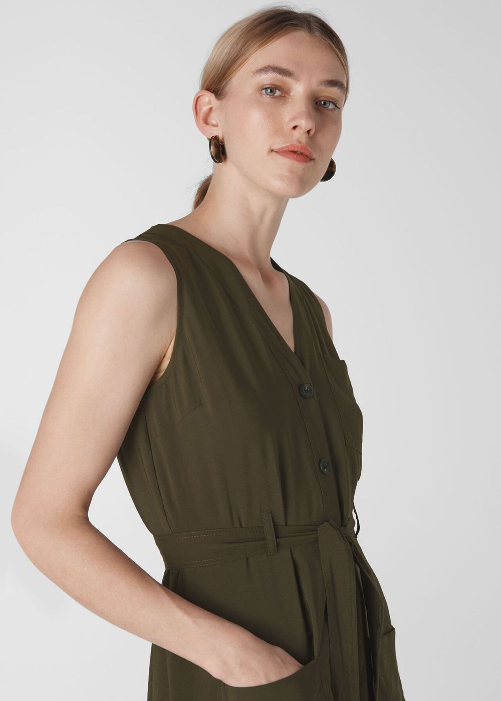 Whistles Cody Button Through Dress Khaki | US-76183EIWM