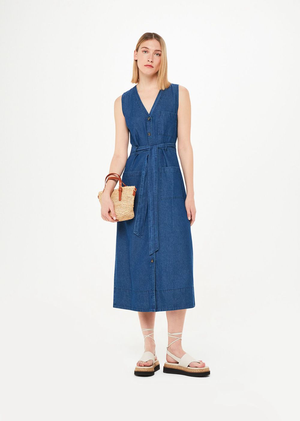 Whistles Cody Chambray Dress Blue | US-46218RPNJ