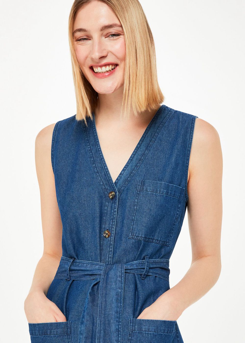 Whistles Cody Chambray Dress Blue | US-46218RPNJ