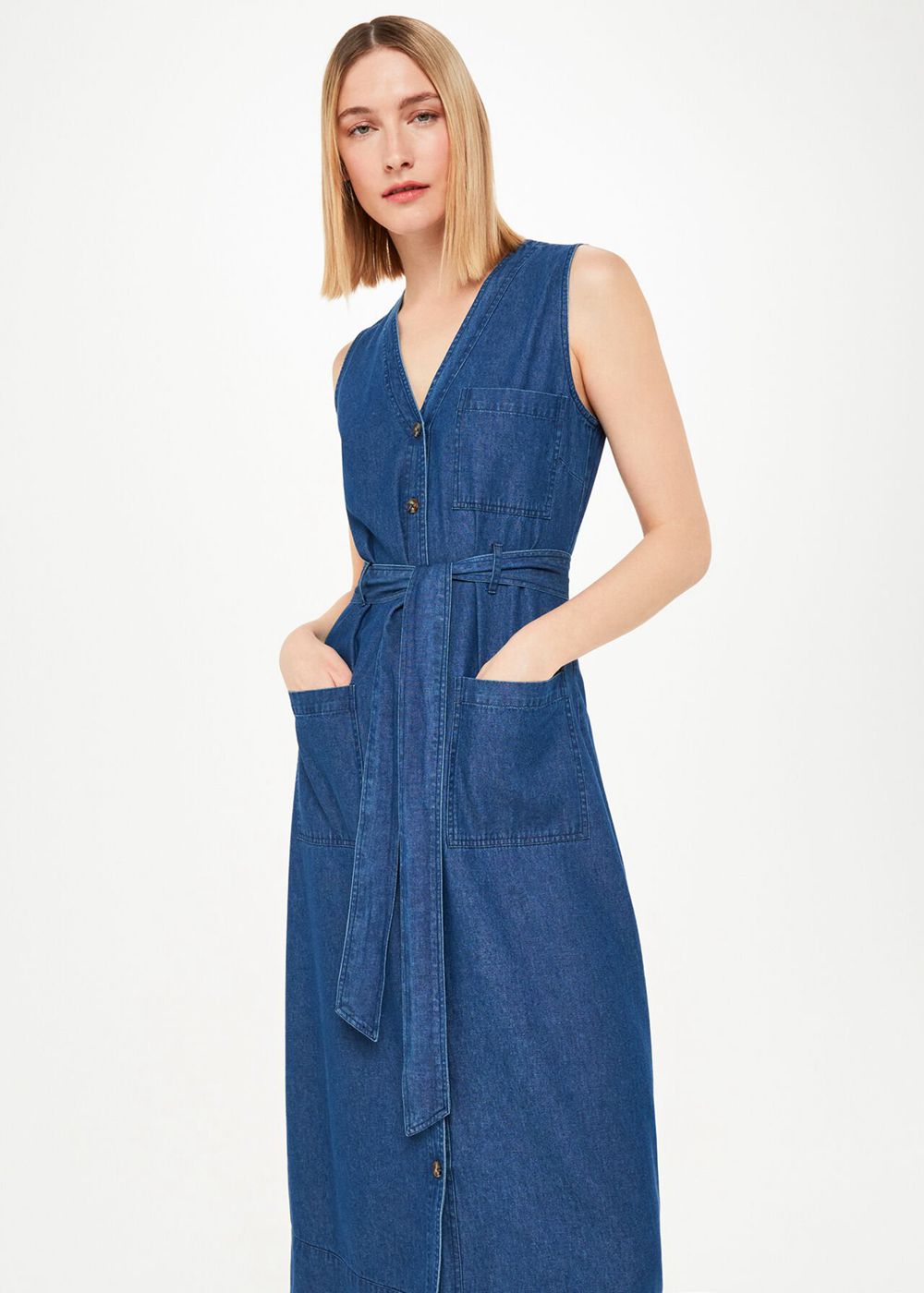 Whistles Cody Chambray Dress Blue | US-46218RPNJ