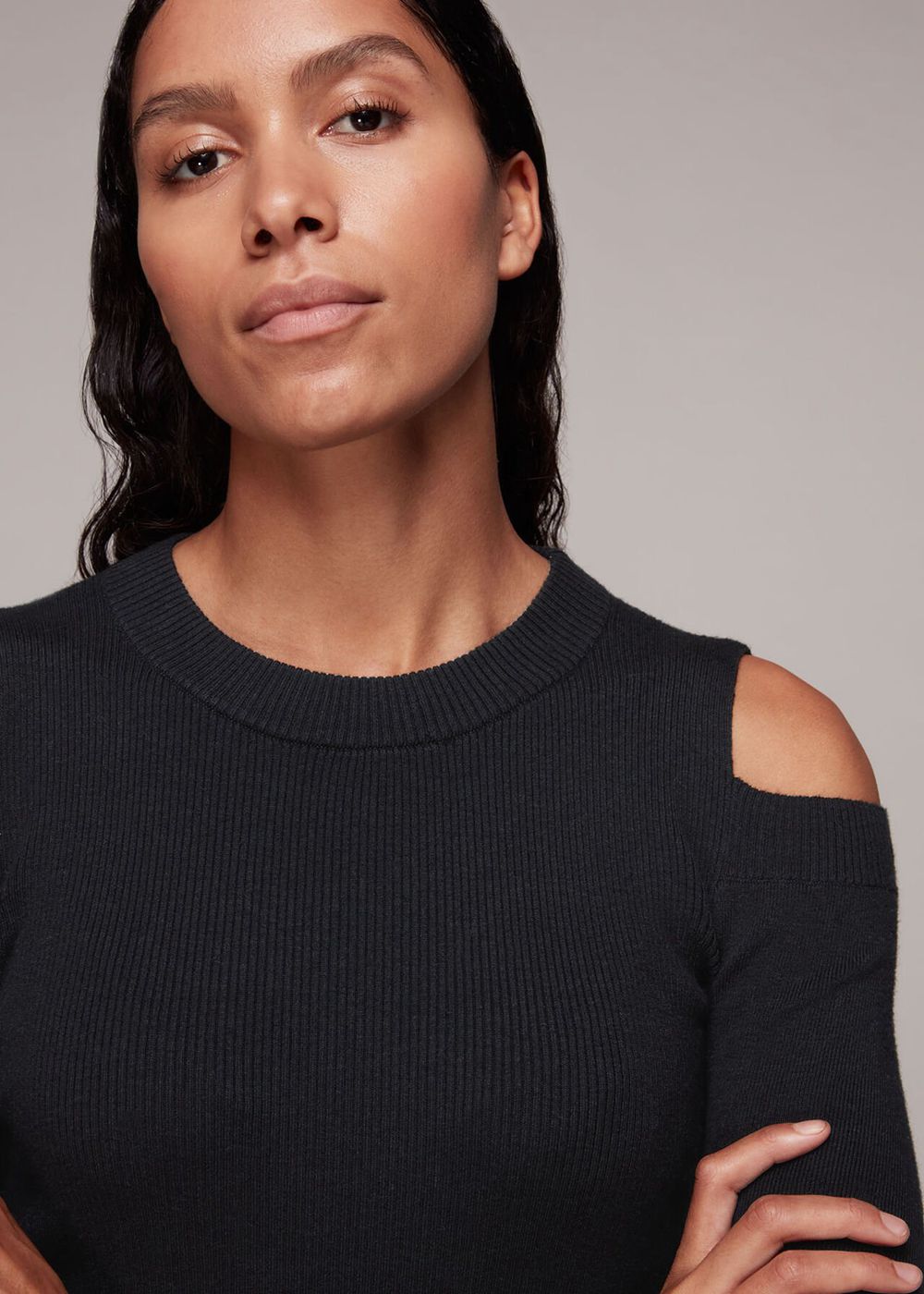 Whistles Cold Shoulder Knitwear Black | US-28490TVMJ