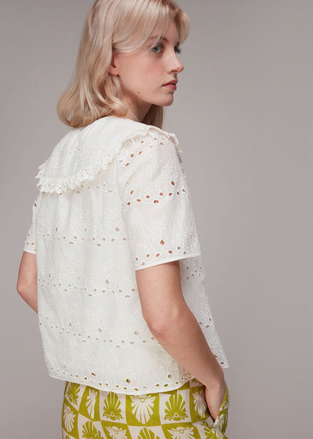 Whistles Collar Detail Broderie Blouse White | US-12867YIPE