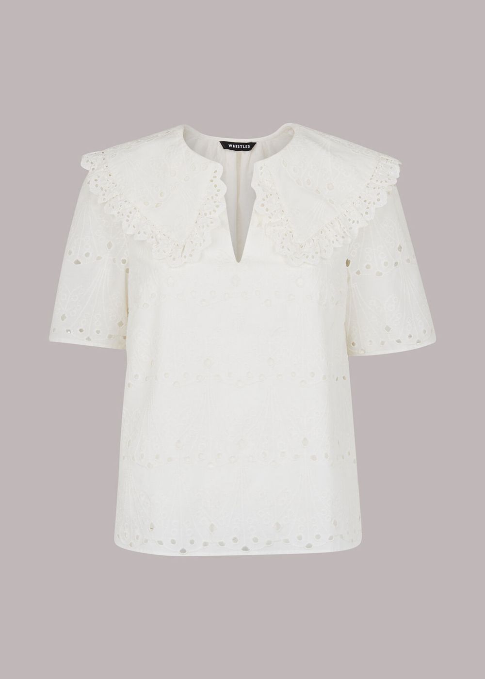 Whistles Collar Detail Broderie Blouse White | US-12867YIPE