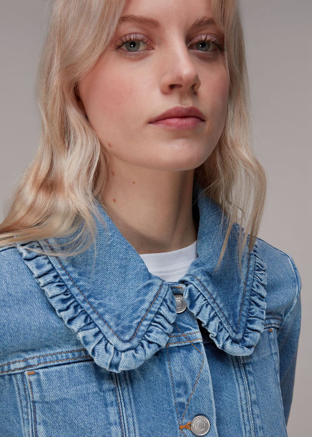 Whistles Collar Detail Denim Jacket Blue | US-65142XVYE