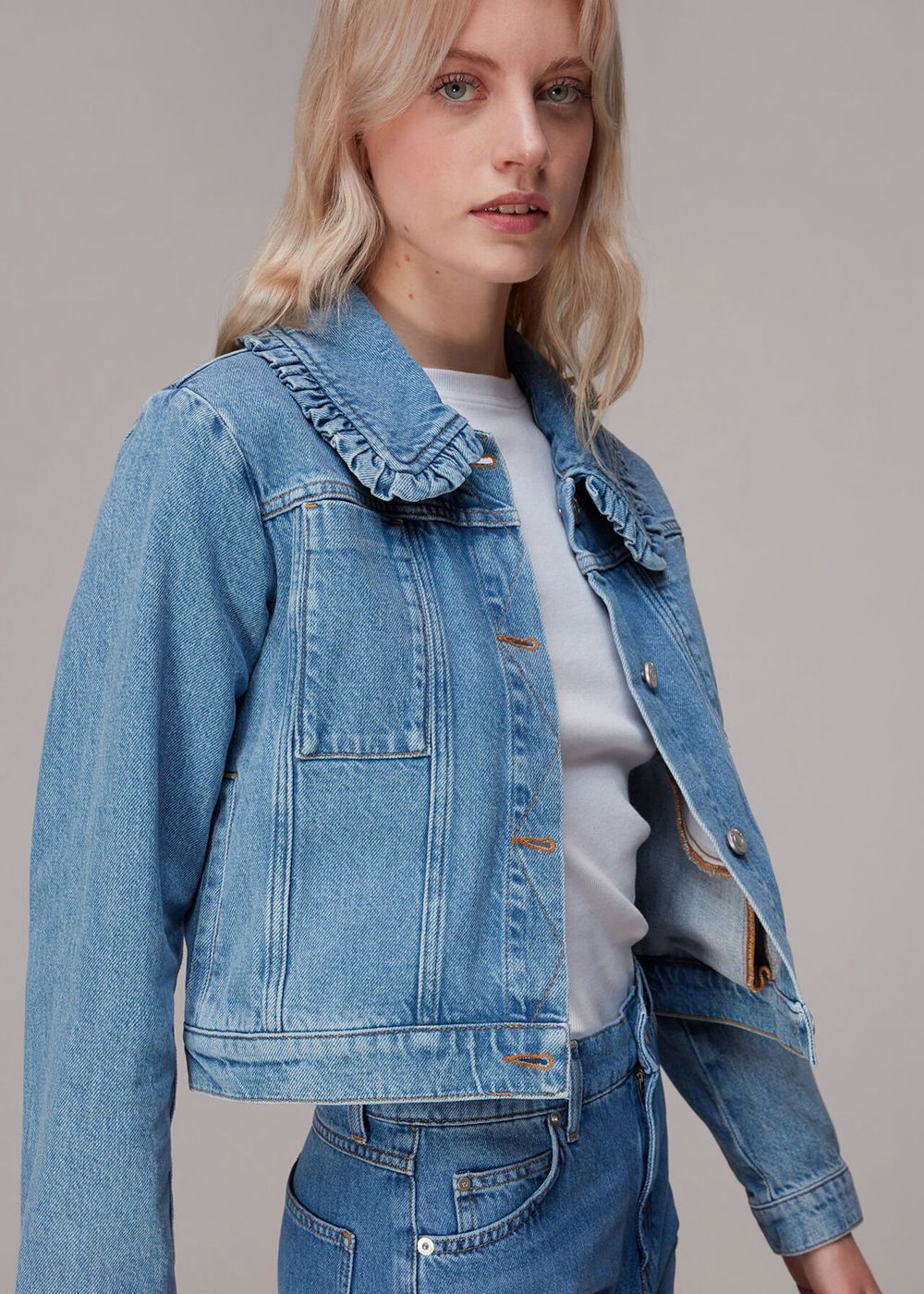 Whistles Collar Detail Denim Jacket Blue | US-65142XVYE