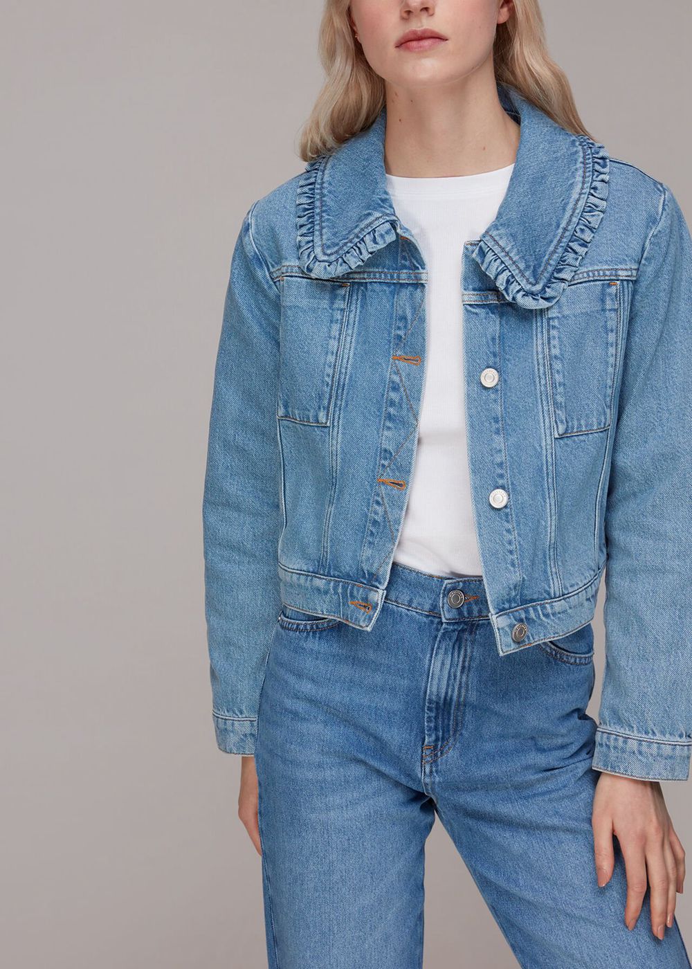 Whistles Collar Detail Denim Jacket Blue | US-65142XVYE