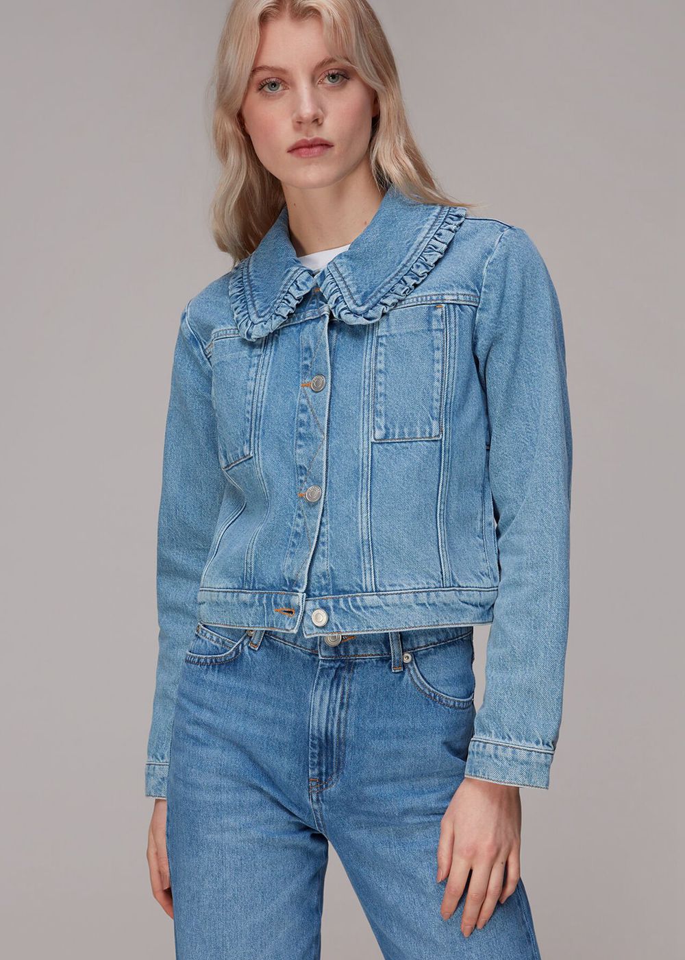 Whistles Collar Detail Denim Jacket Blue | US-65142XVYE