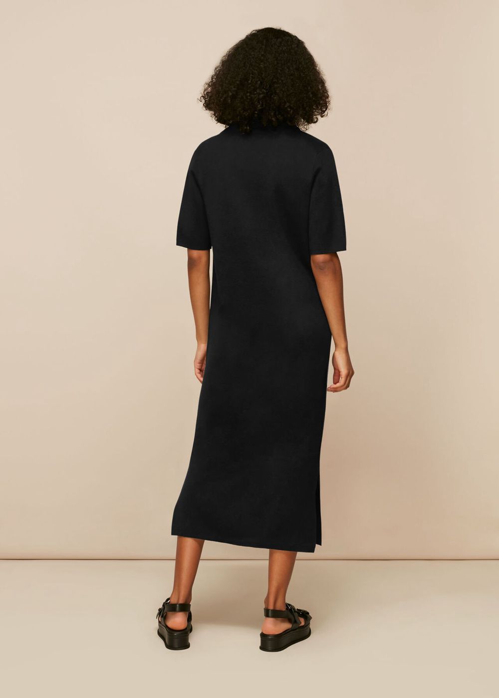 Whistles Collar Detail Midi Knit Dress Black | US-15407DEBJ