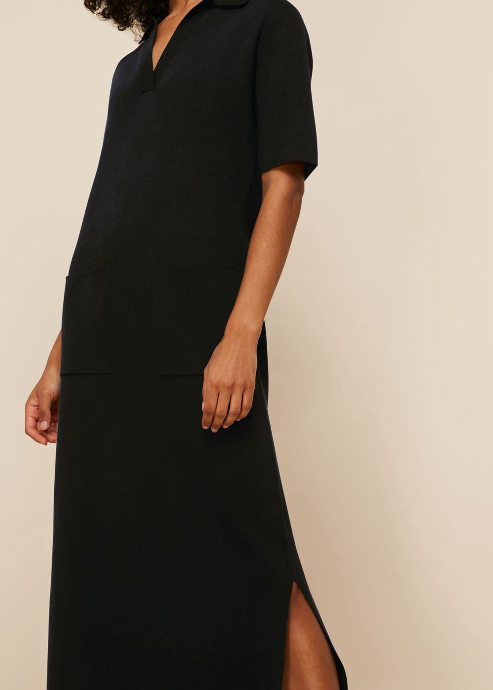 Whistles Collar Detail Midi Knit Dress Black | US-15407DEBJ