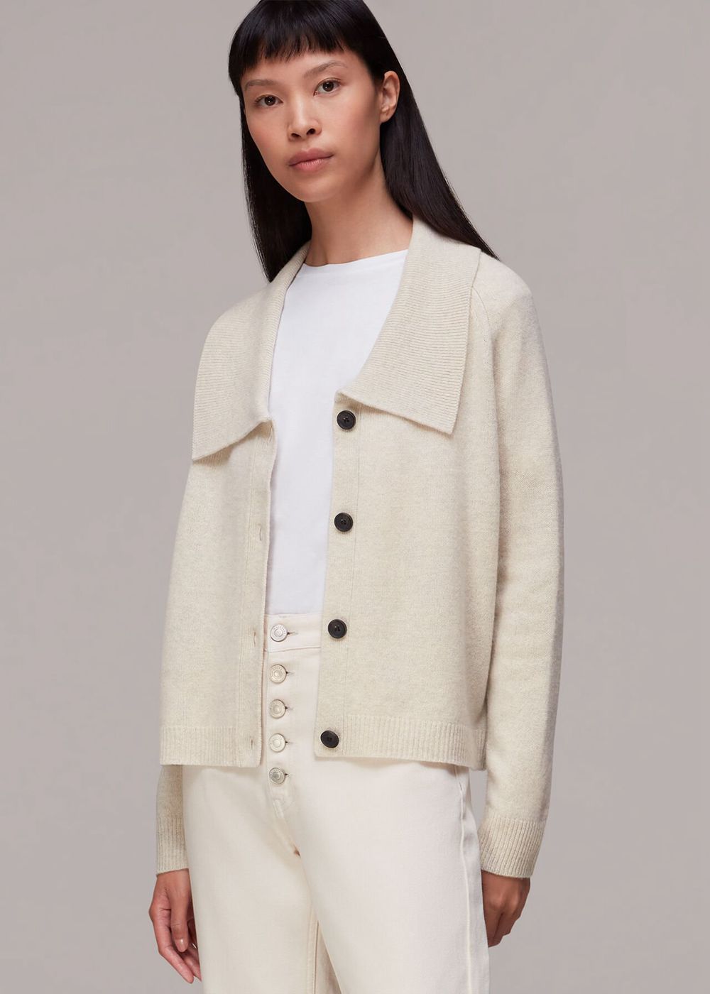 Whistles Collar Detail Wool Cardigan Neutral | US-29741TWRL