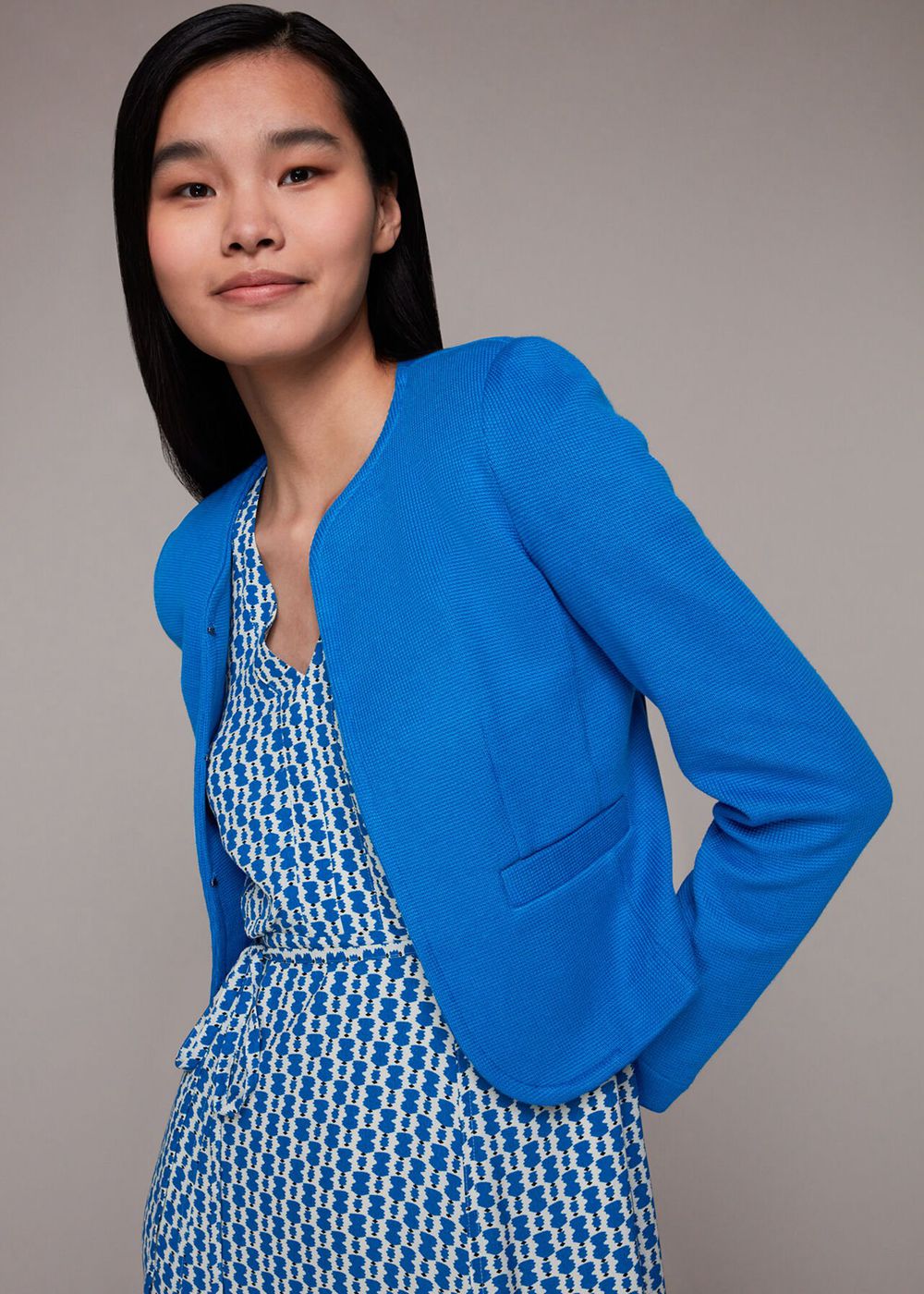 Whistles Collarless Jersey Jacket Blue | US-51309VBNW