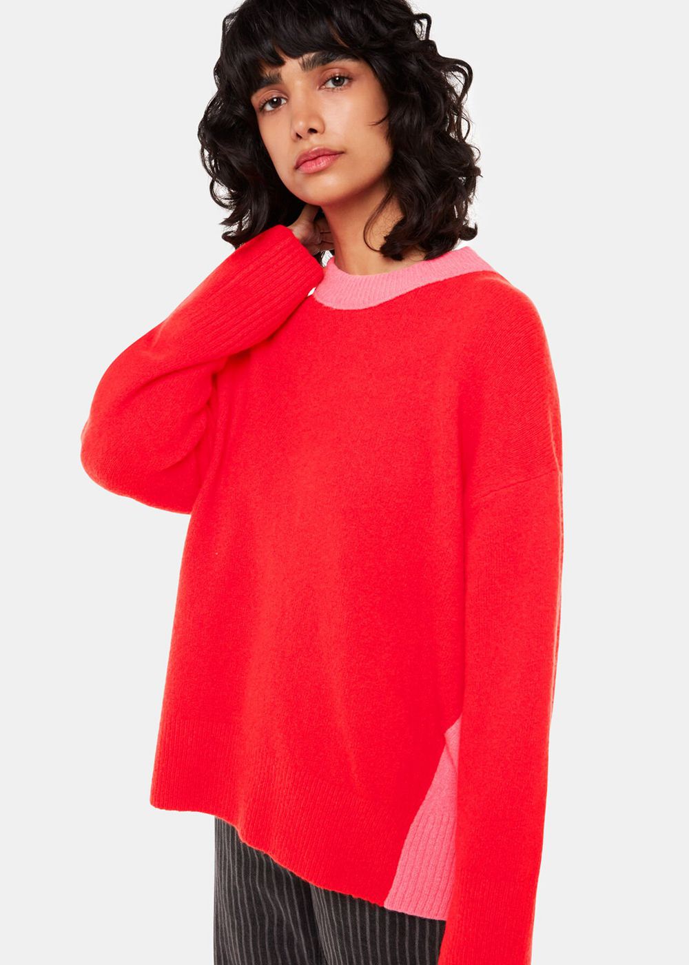 Whistles Colour Block Crew Neck Knitwear Red / Multicolor | US-84073HIPS