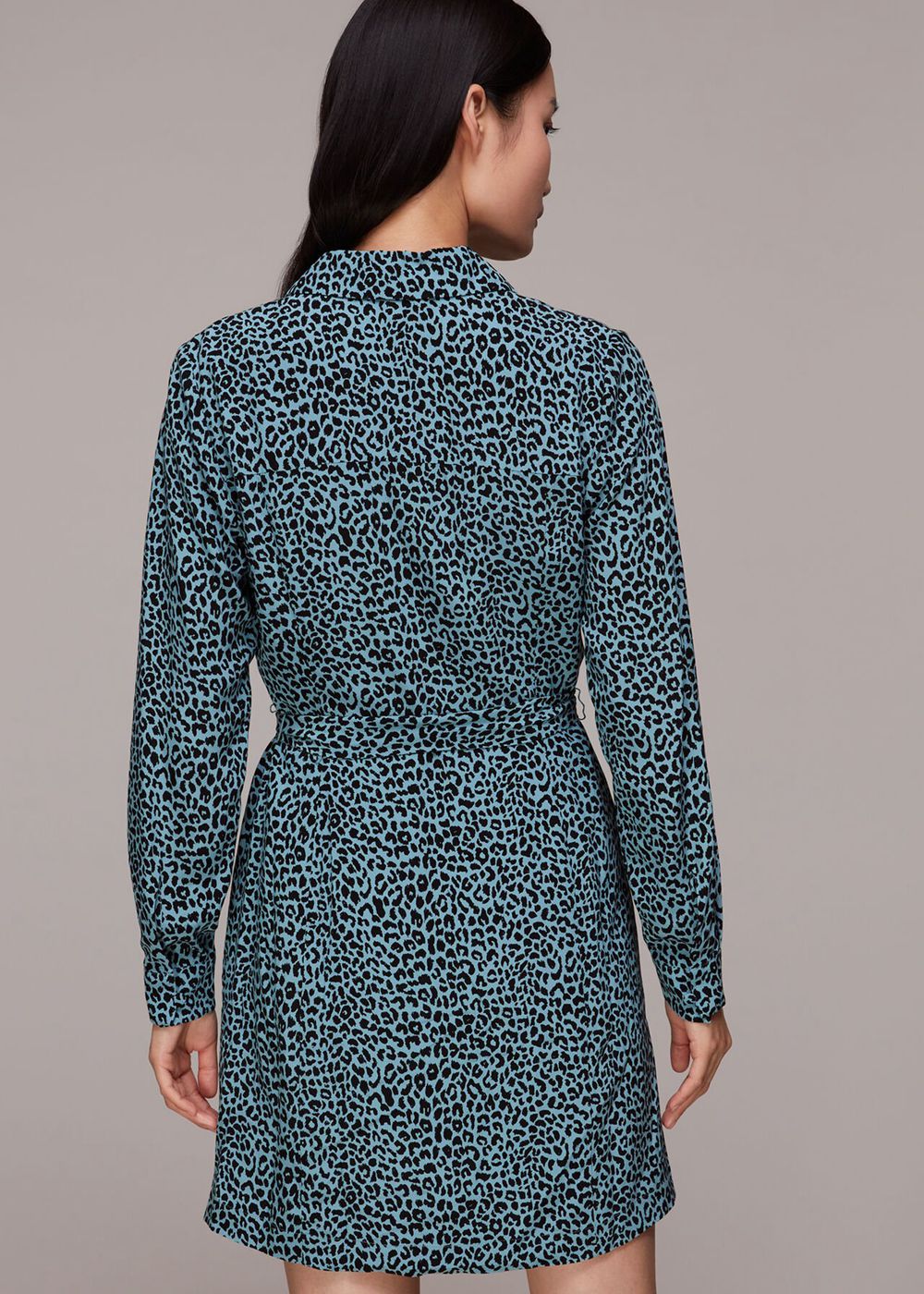 Whistles Contrast Leopard Belted Dress Blue / Multicolor | US-09134QAMB