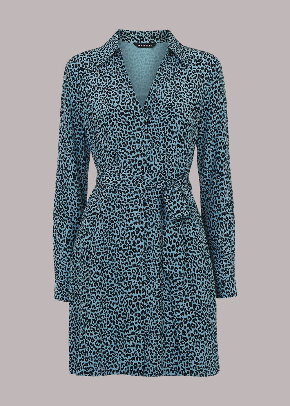 Whistles Contrast Leopard Belted Dress Blue / Multicolor | US-09134QAMB