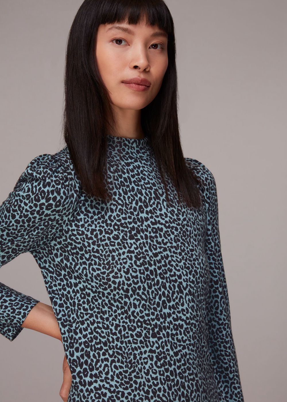 Whistles Contrast Leopard Jersey Dress Blue / Multicolor | US-56728FHIV