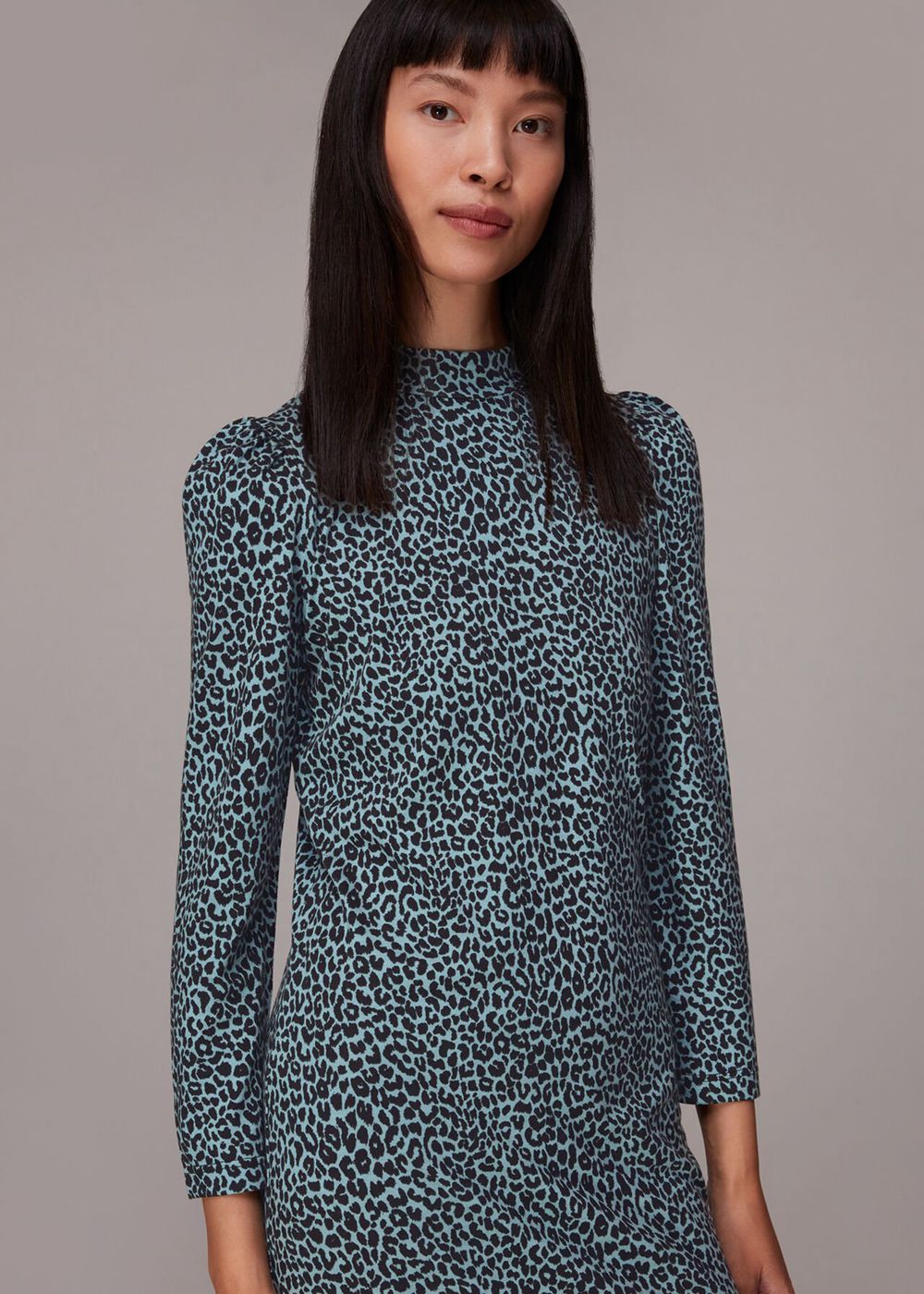 Whistles Contrast Leopard Jersey Dress Blue / Multicolor | US-56728FHIV