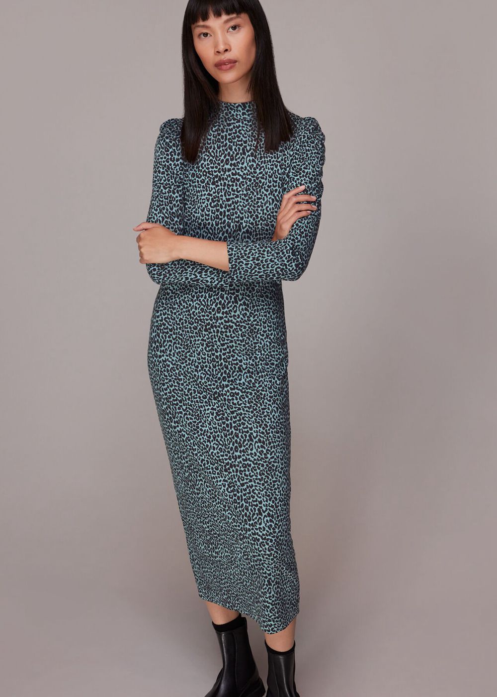 Whistles Contrast Leopard Jersey Dress Blue / Multicolor | US-56728FHIV