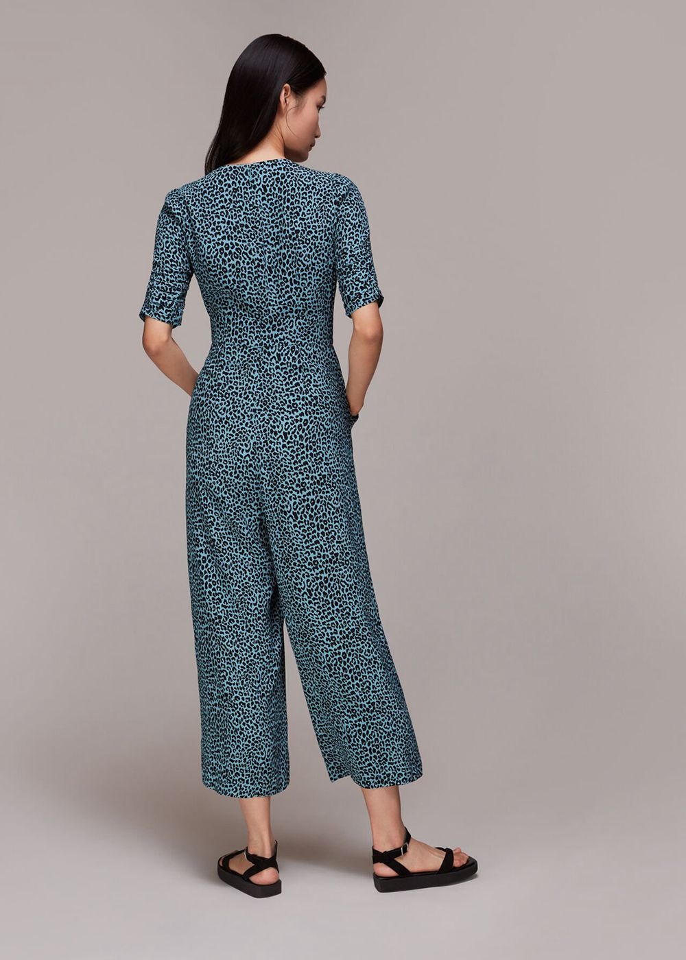 Whistles Contrast Leopard Jumpsuit Blue / Multicolor | US-18465BSTE