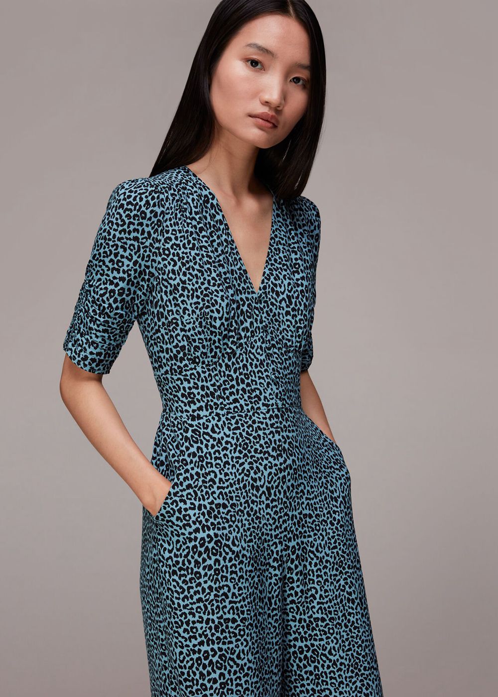 Whistles Contrast Leopard Jumpsuit Blue / Multicolor | US-18465BSTE