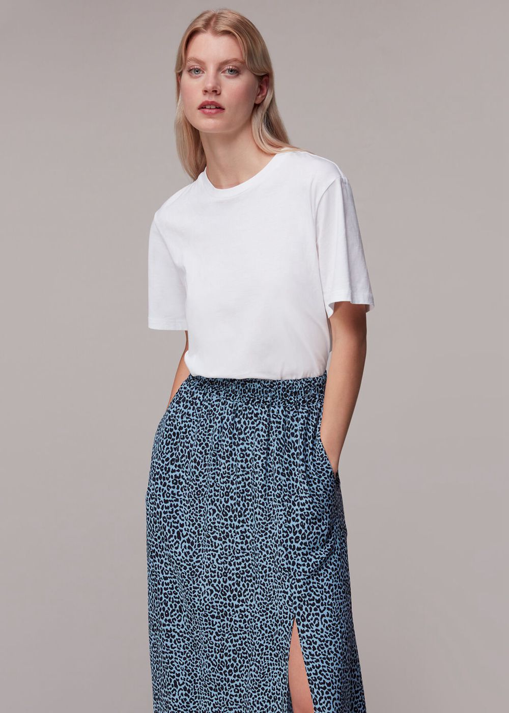 Whistles Contrast Leopard Skirts Blue / Multicolor | US-80514VZCN