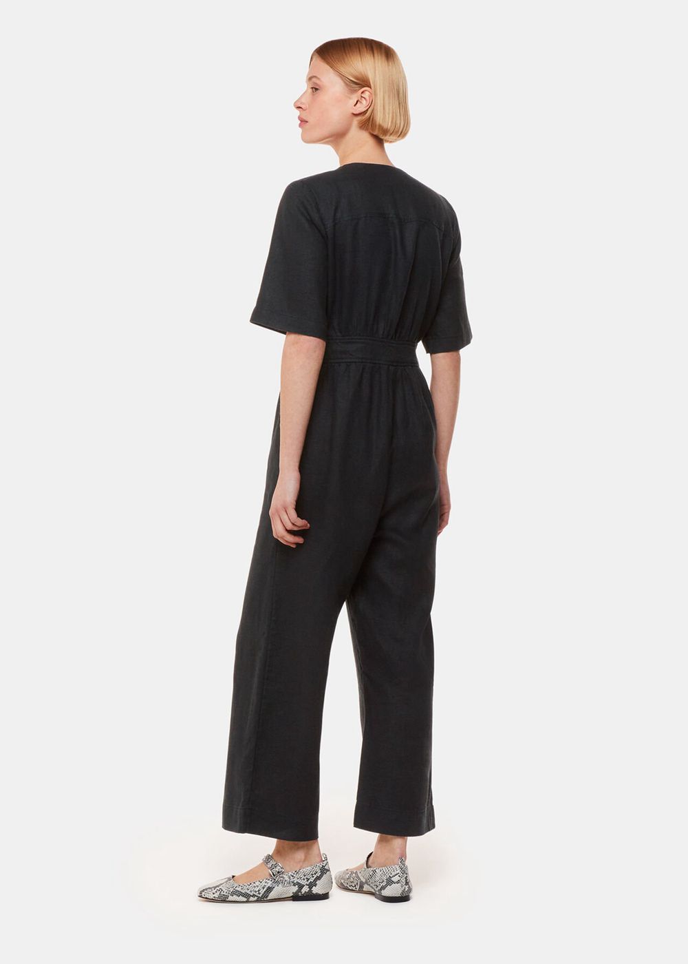 Whistles Cosima Linen Jumpsuit Black | US-24893KNQV