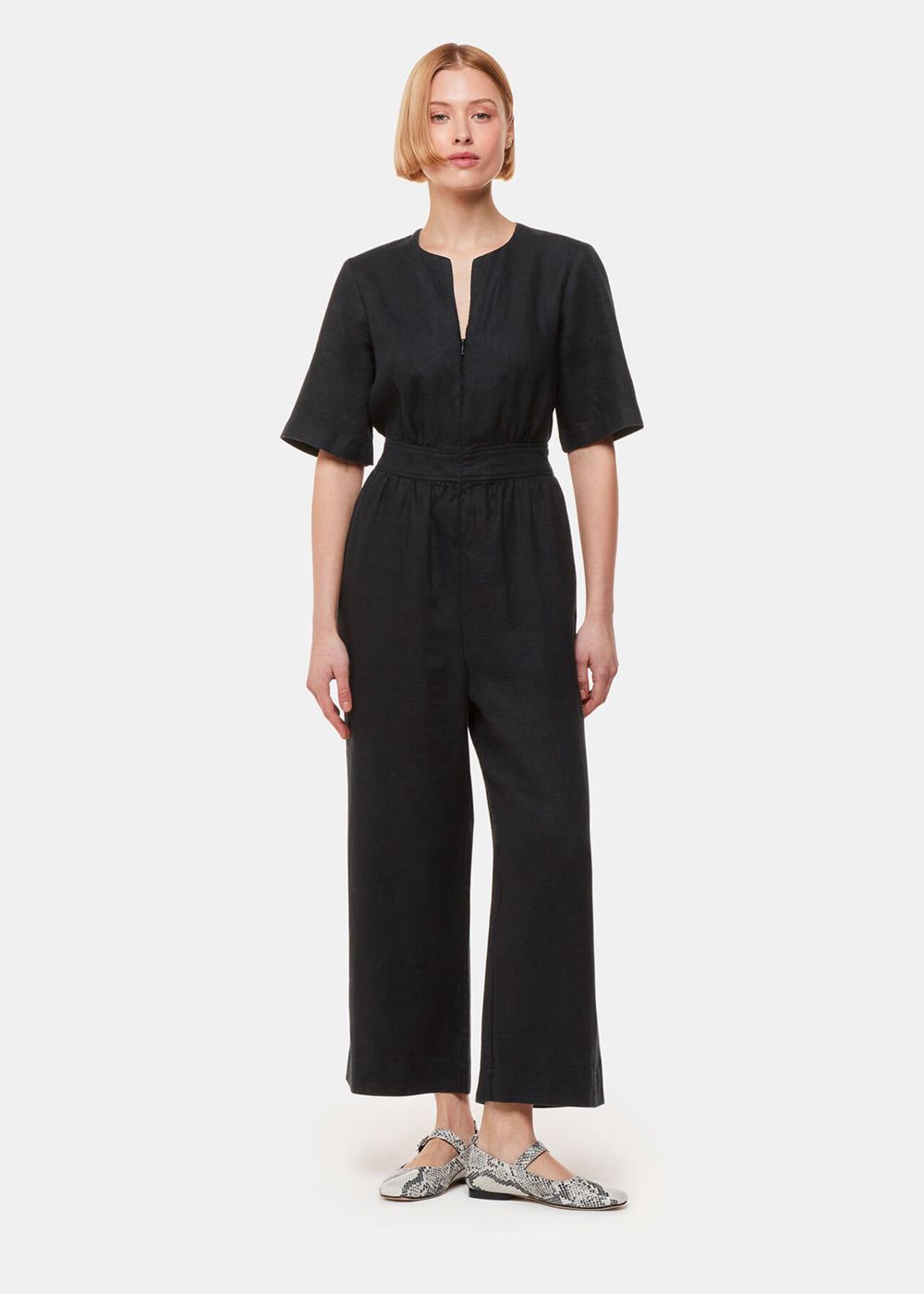 Whistles Cosima Linen Jumpsuit Black | US-24893KNQV