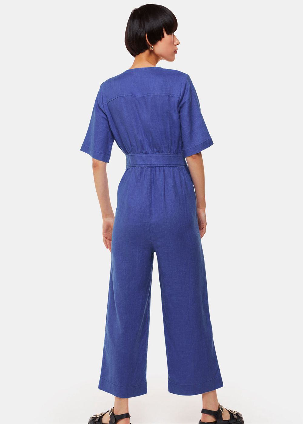 Whistles Cosima Linen Jumpsuit Deep Blue | US-72539LDZS