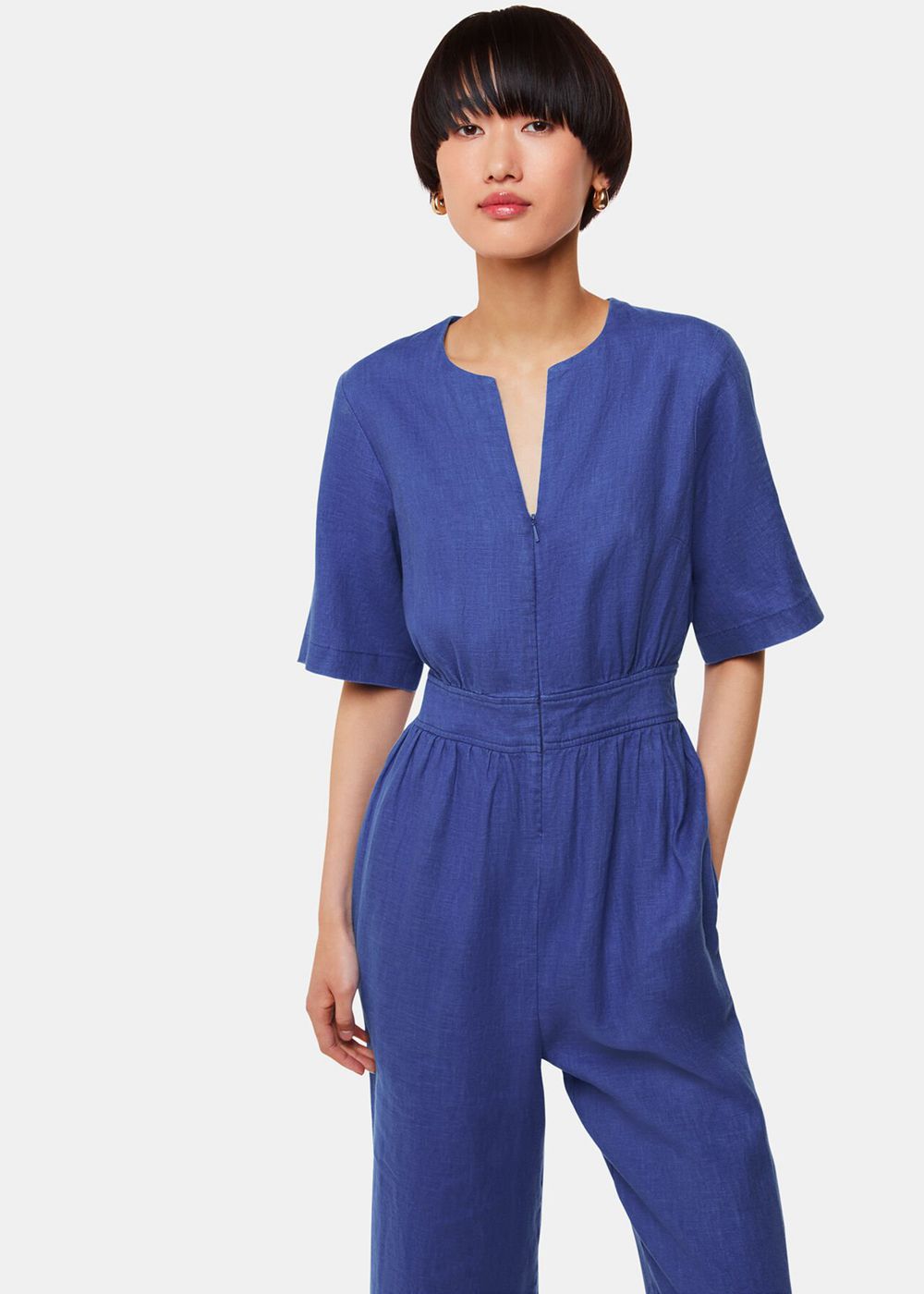 Whistles Cosima Linen Jumpsuit Deep Blue | US-72539LDZS