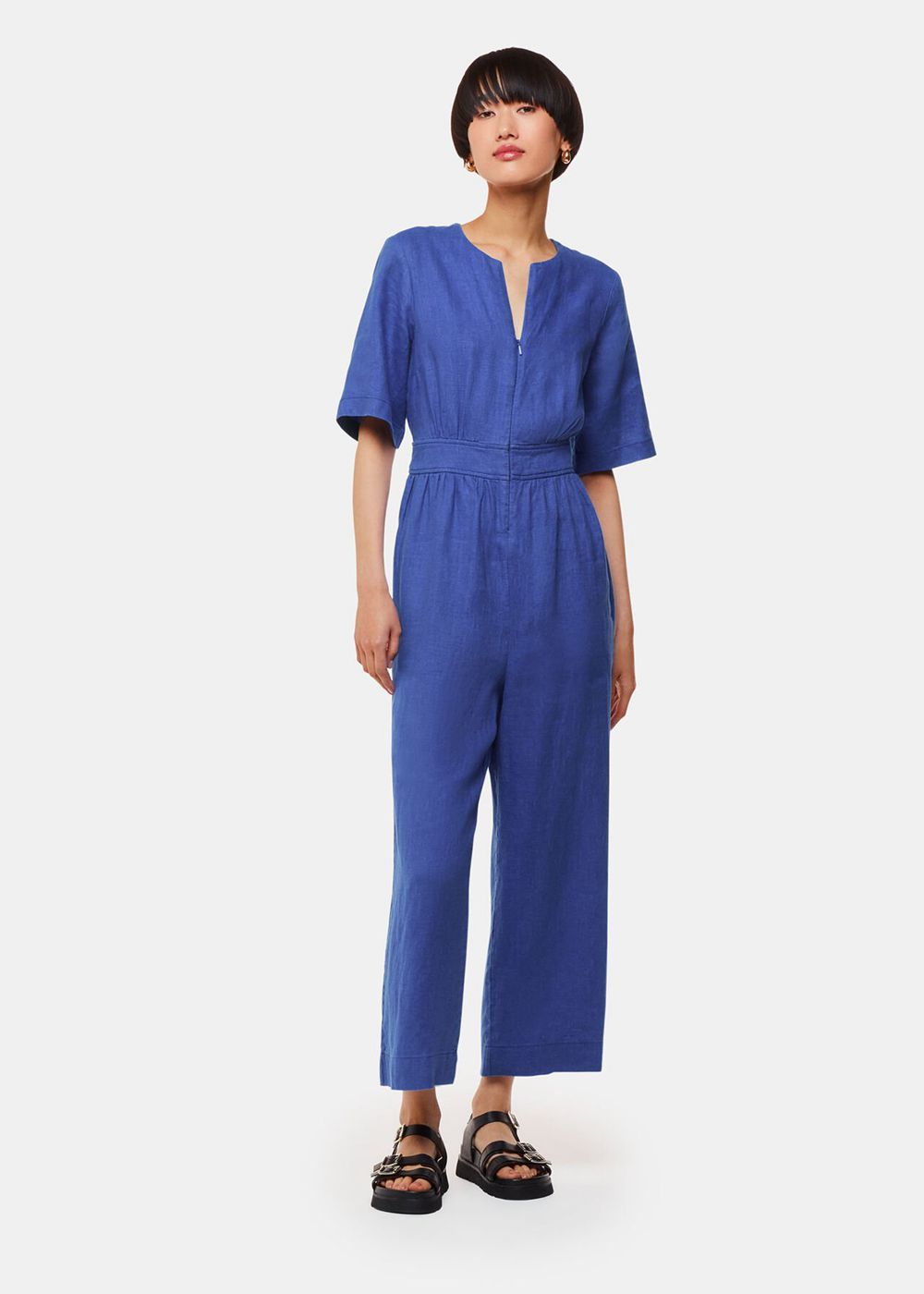 Whistles Cosima Linen Jumpsuit Deep Blue | US-72539LDZS