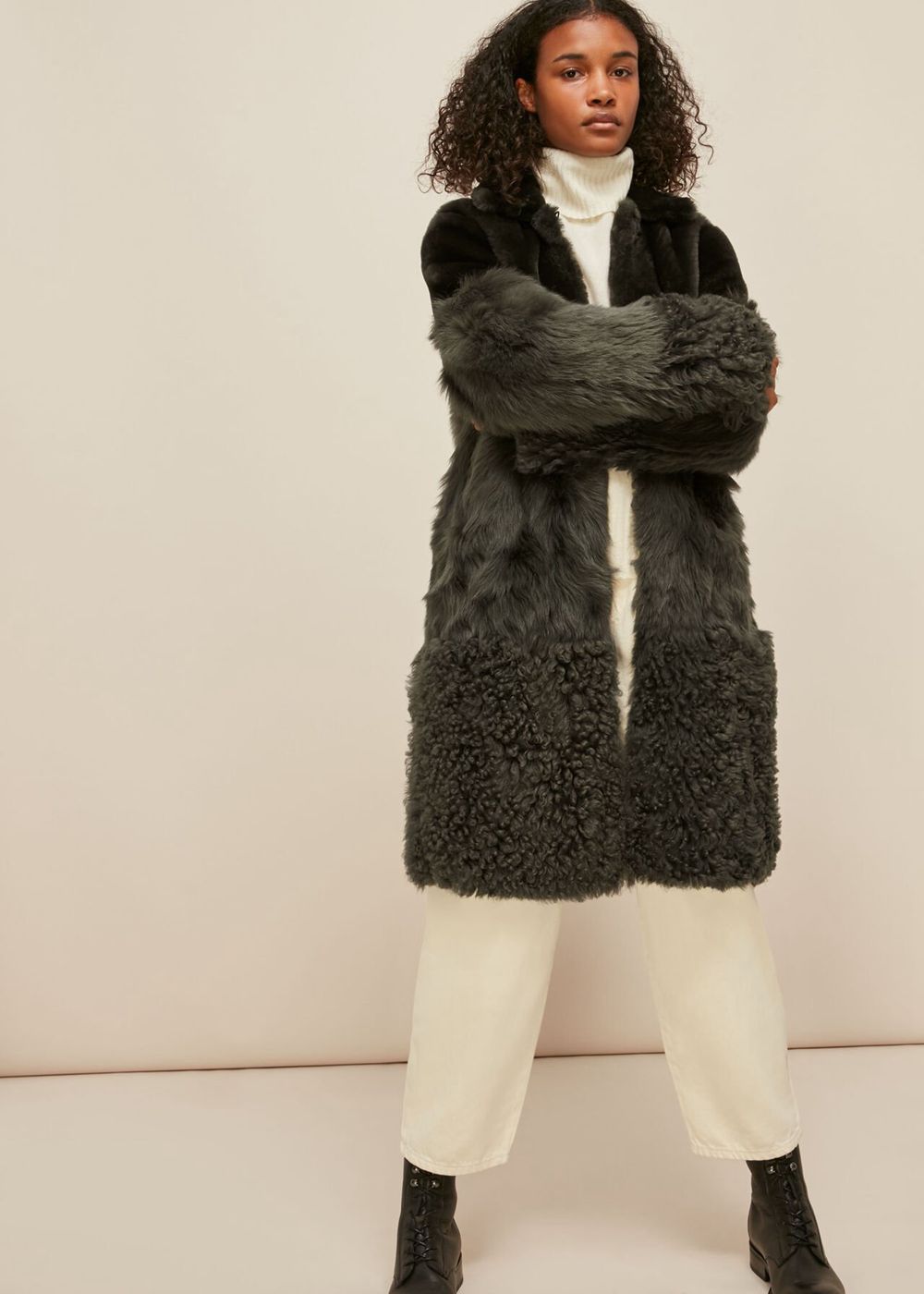 Whistles Cosma Shearling Coat Khaki | US-65791OQFW