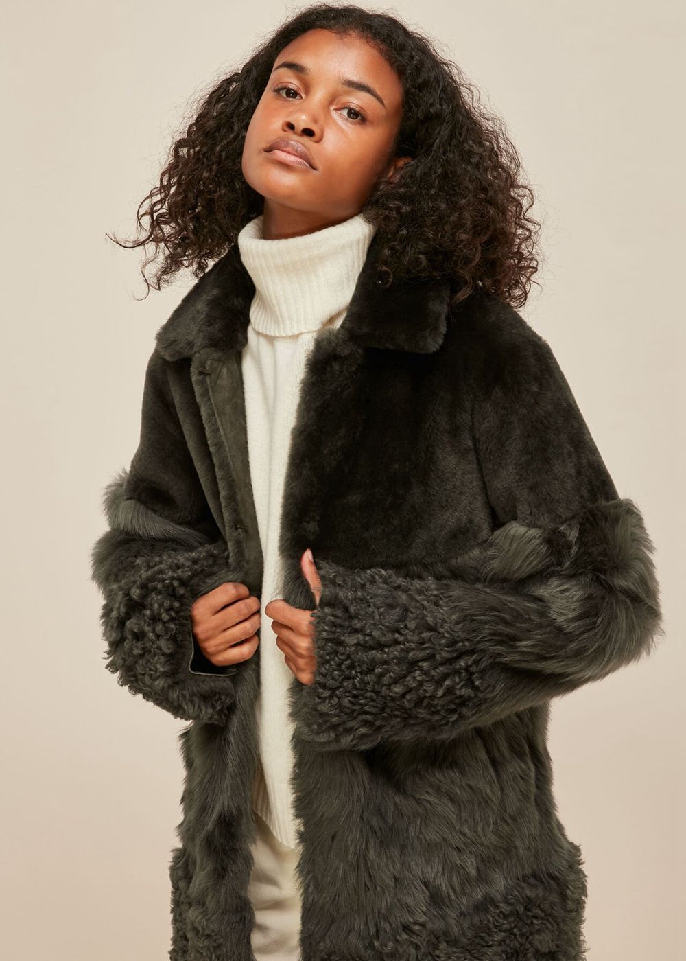 Whistles Cosma Shearling Coat Khaki | US-65791OQFW