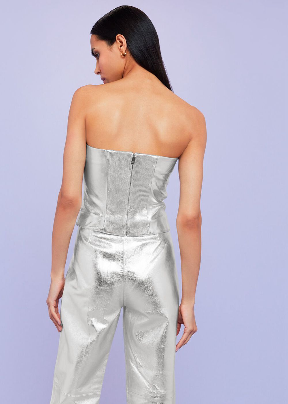 Whistles Cosmo Leather Bandeau Top Silver | US-38250ULNS