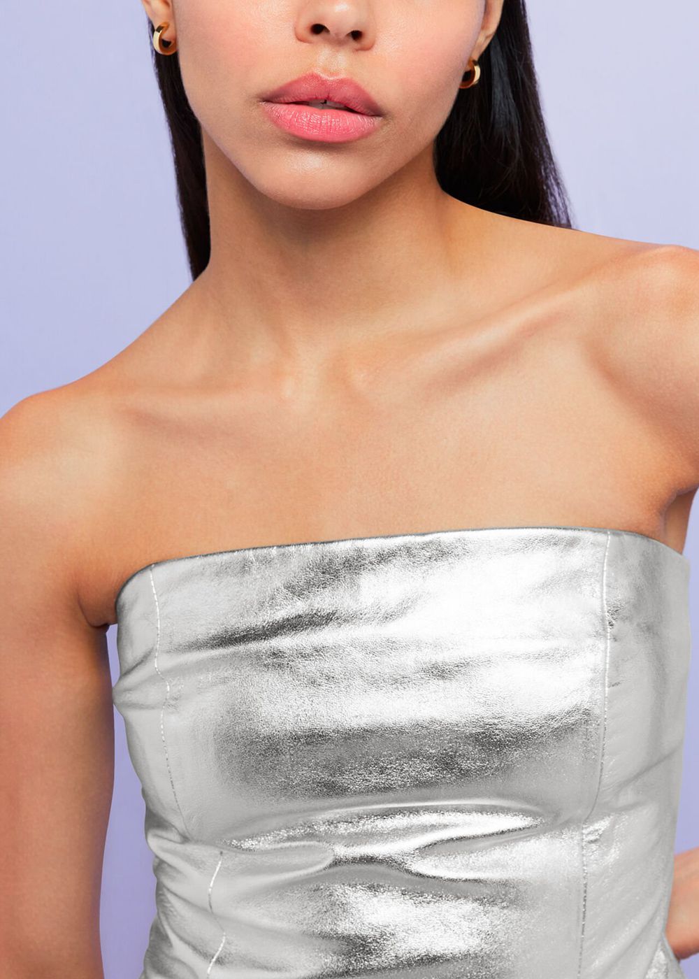 Whistles Cosmo Leather Bandeau Top Silver | US-38250ULNS