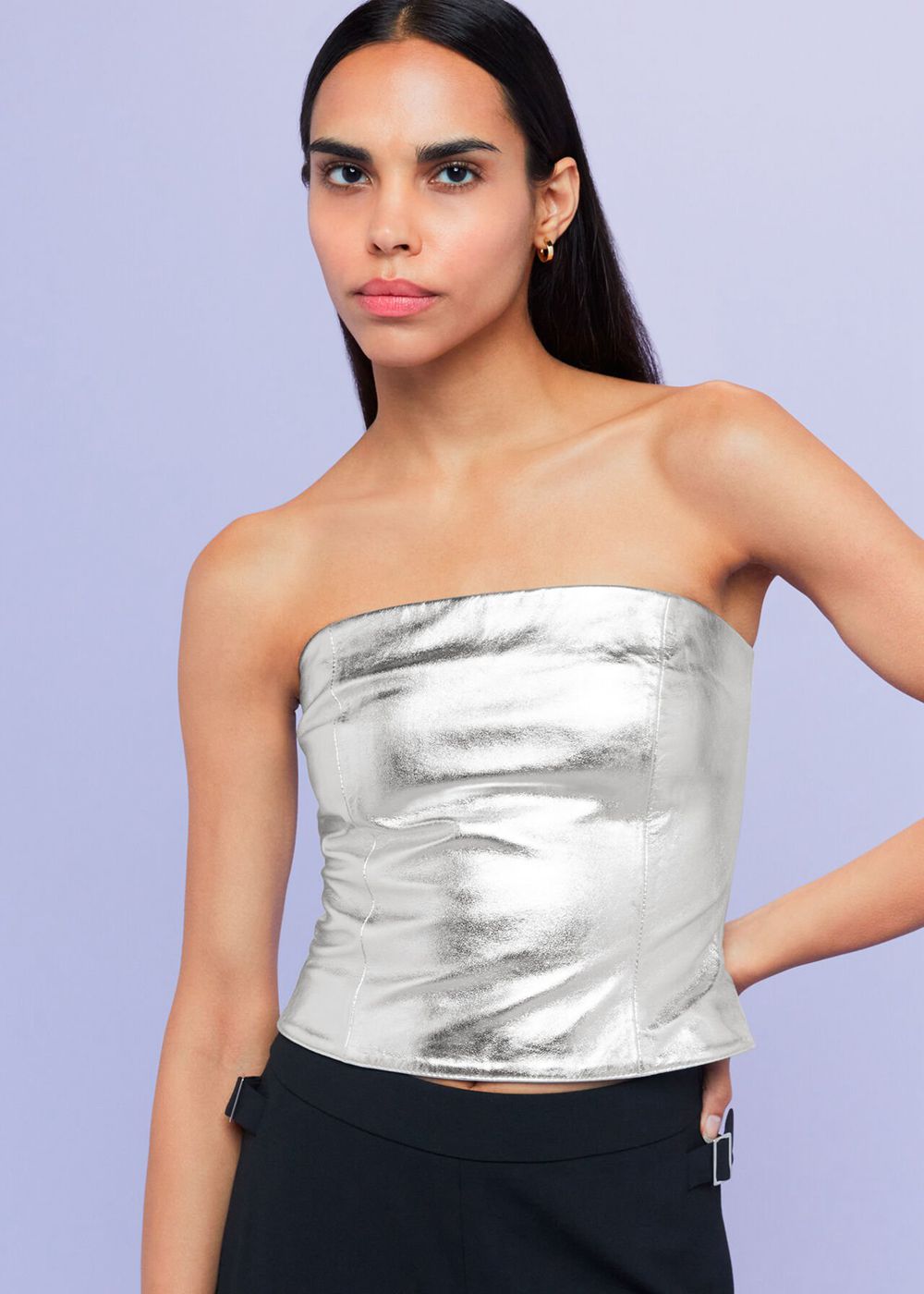 Whistles Cosmo Leather Bandeau Top Silver | US-38250ULNS