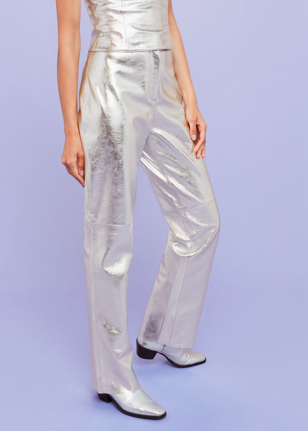 Whistles Cosmo Leather Pants Silver | US-37698BEGQ