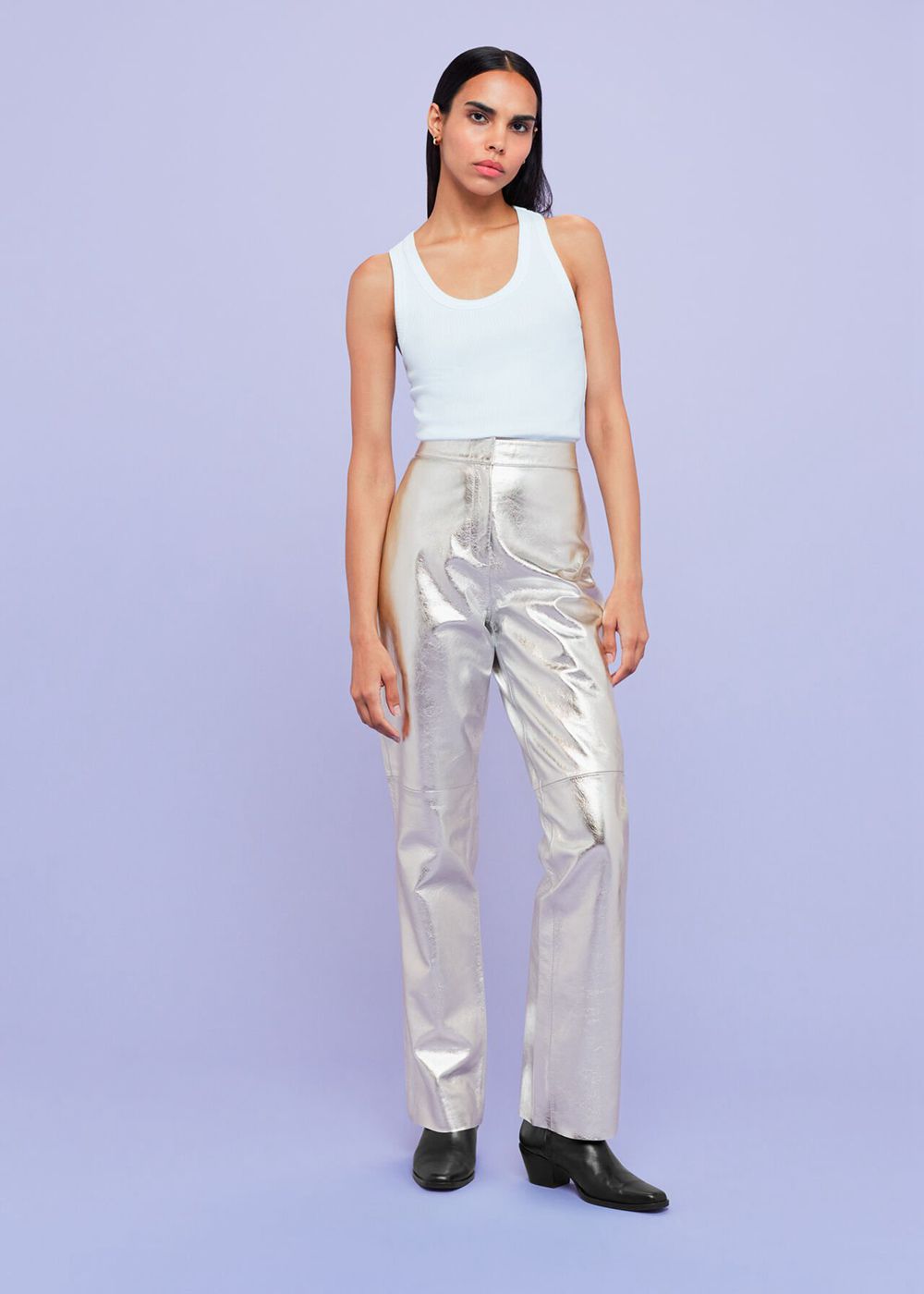 Whistles Cosmo Leather Pants Silver | US-37698BEGQ