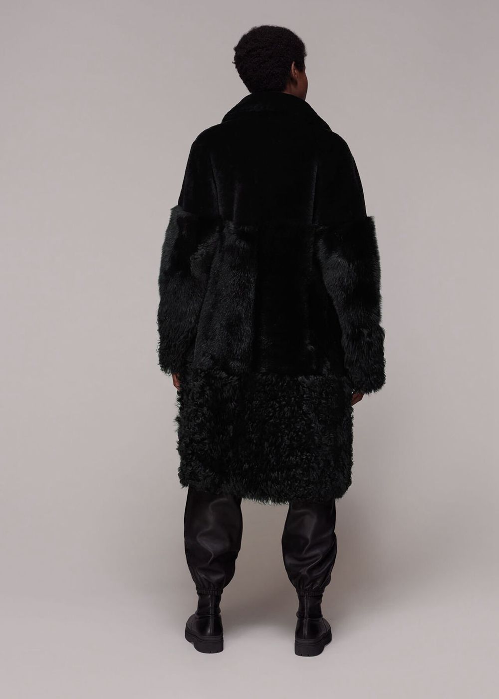 Whistles Cossma Shearling Longline Coat Black | US-43695ALCK