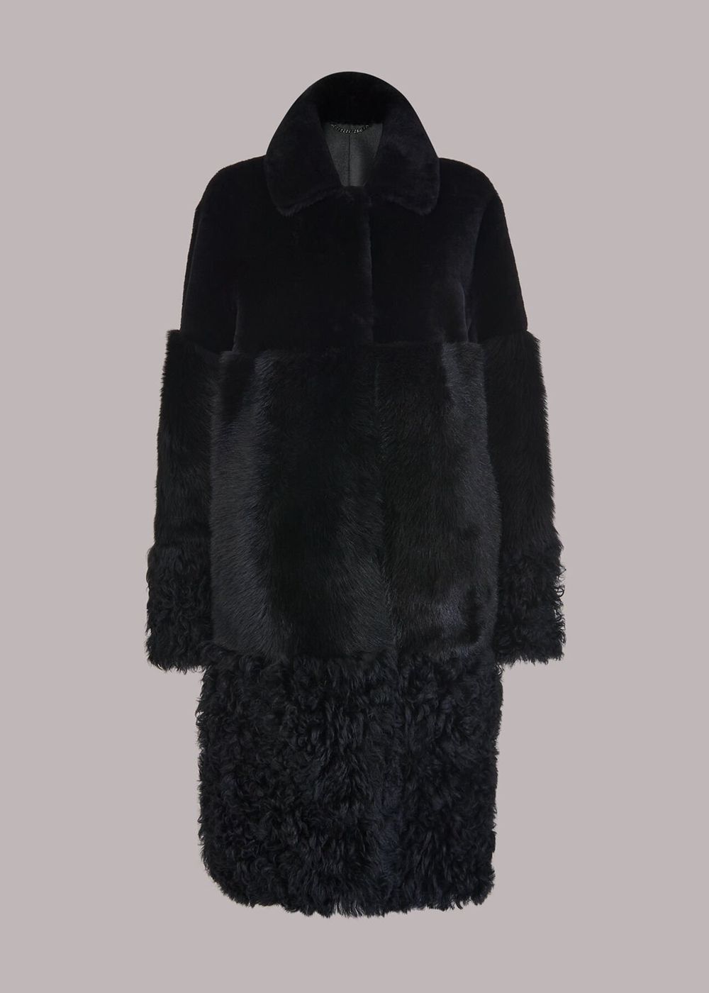 Whistles Cossma Shearling Longline Coat Black | US-43695ALCK