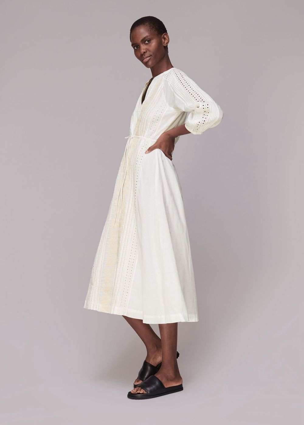 Whistles Cotton Embroidered Dress White | US-32870GTQE