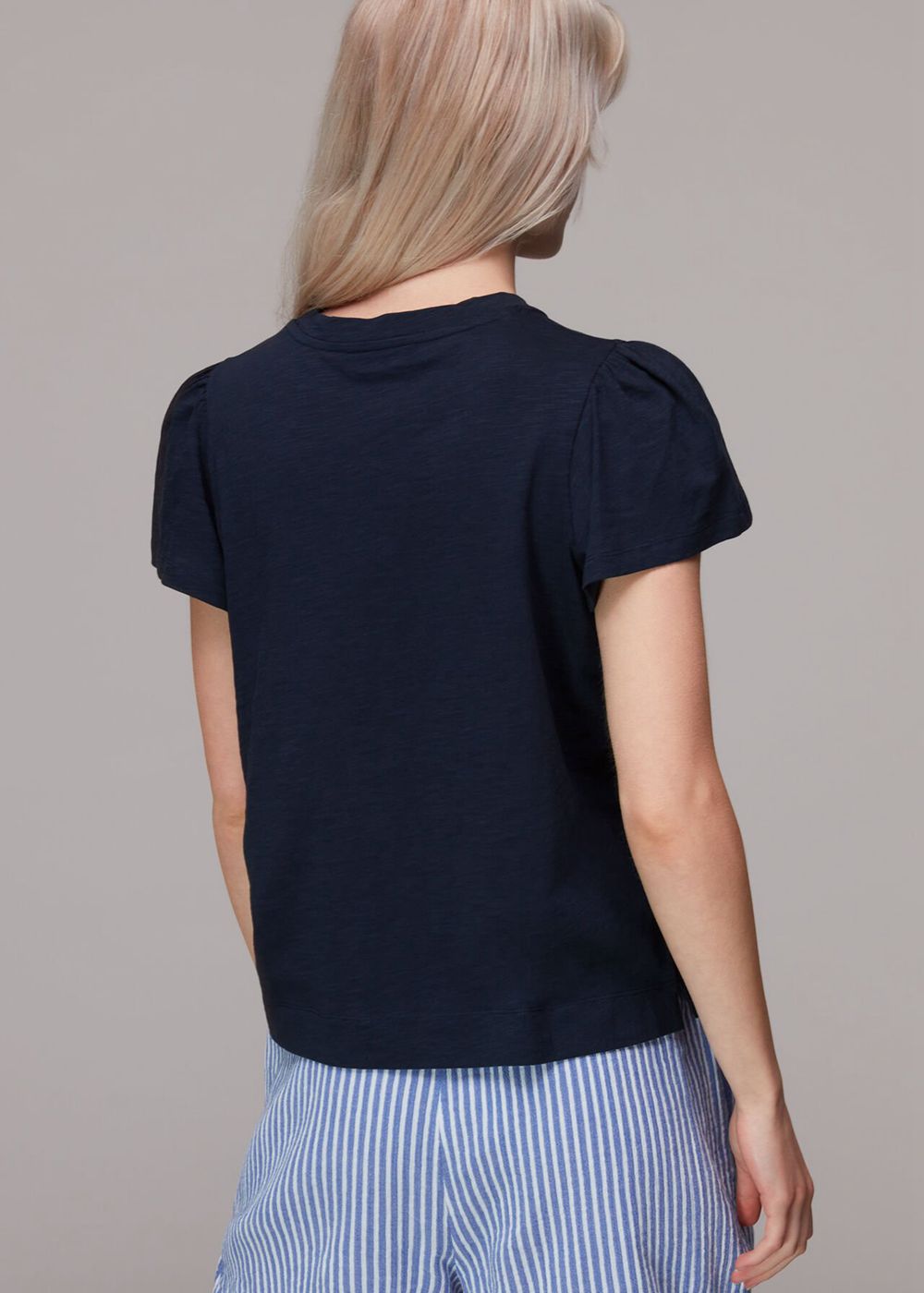 Whistles Cotton Frill Sleeve T-Shirt Navy | US-10629VYEP