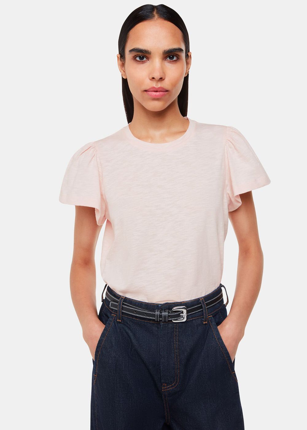 Whistles Cotton Frill Sleeve T-Shirt Pink | US-31487TWOE