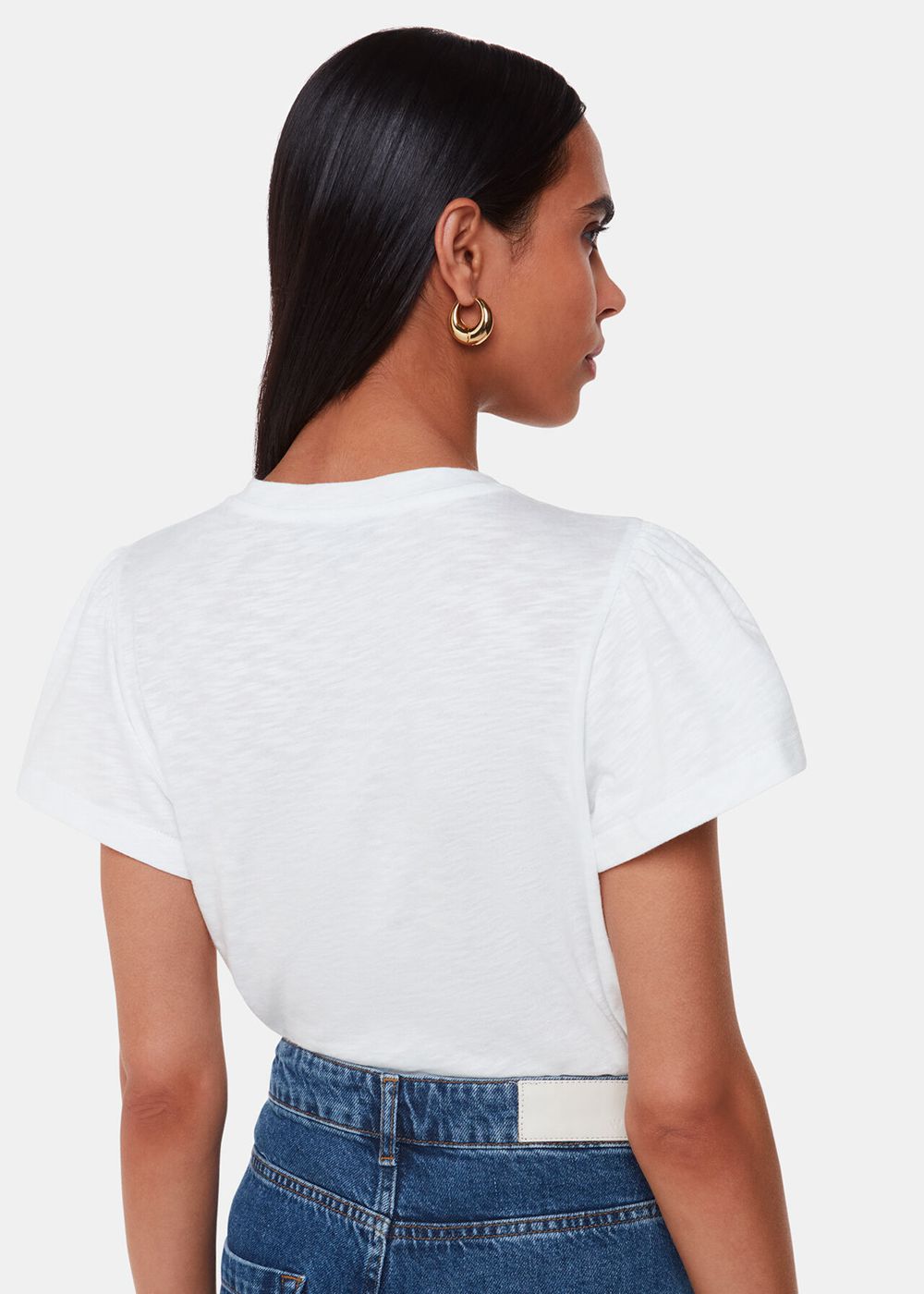 Whistles Cotton Frill Sleeve T-Shirt White | US-58463NMVY